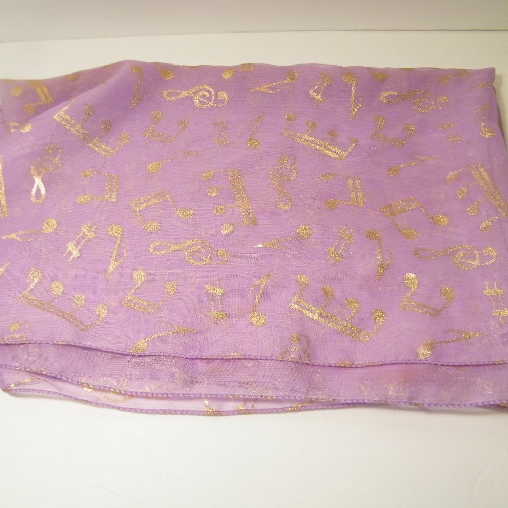 Purple Scarf with Golden Musical Notes 62 inches by 21 inches, gypsy dancer